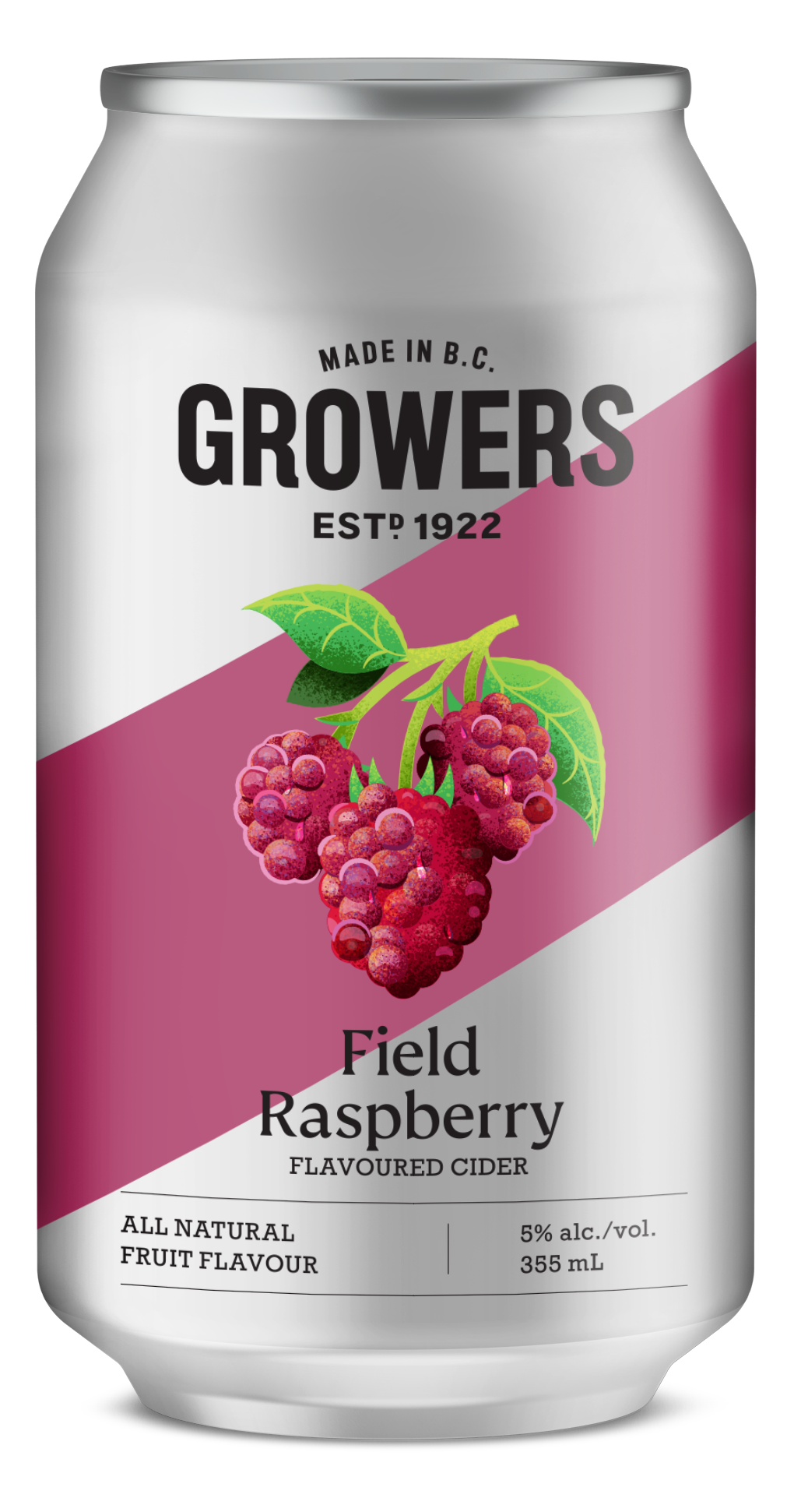 Can of Growers Field Raspberry cider