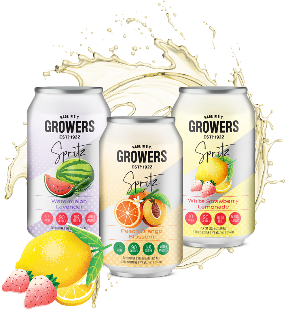 Three cans of Growers Spritz ciders