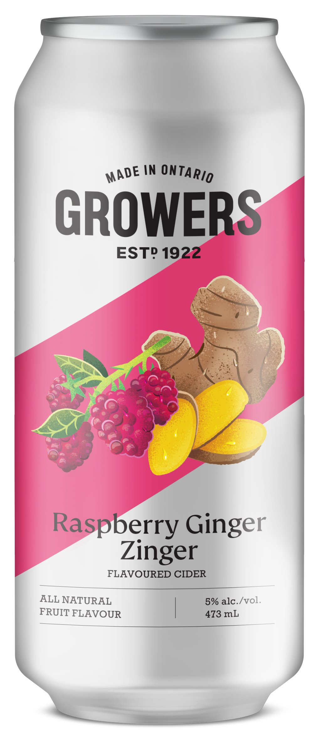 Can of Growers Raspberry Ginger Zinger cider