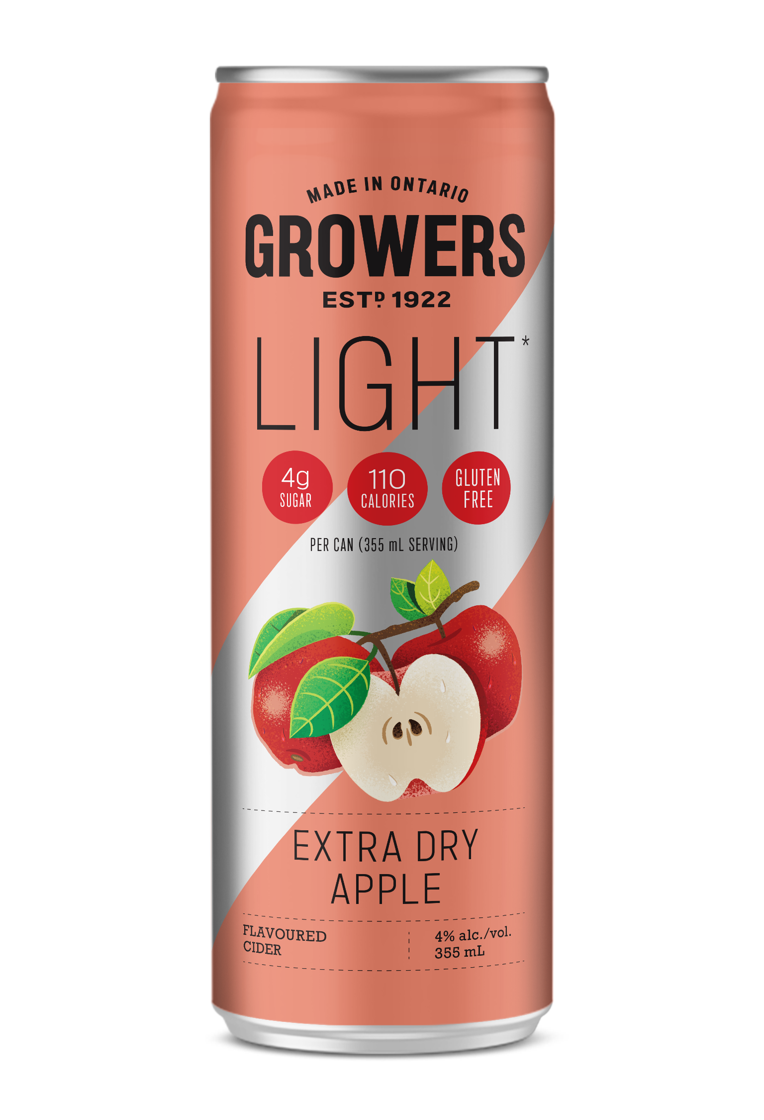 Tall can of Growers Light Extra Dry Apple cider