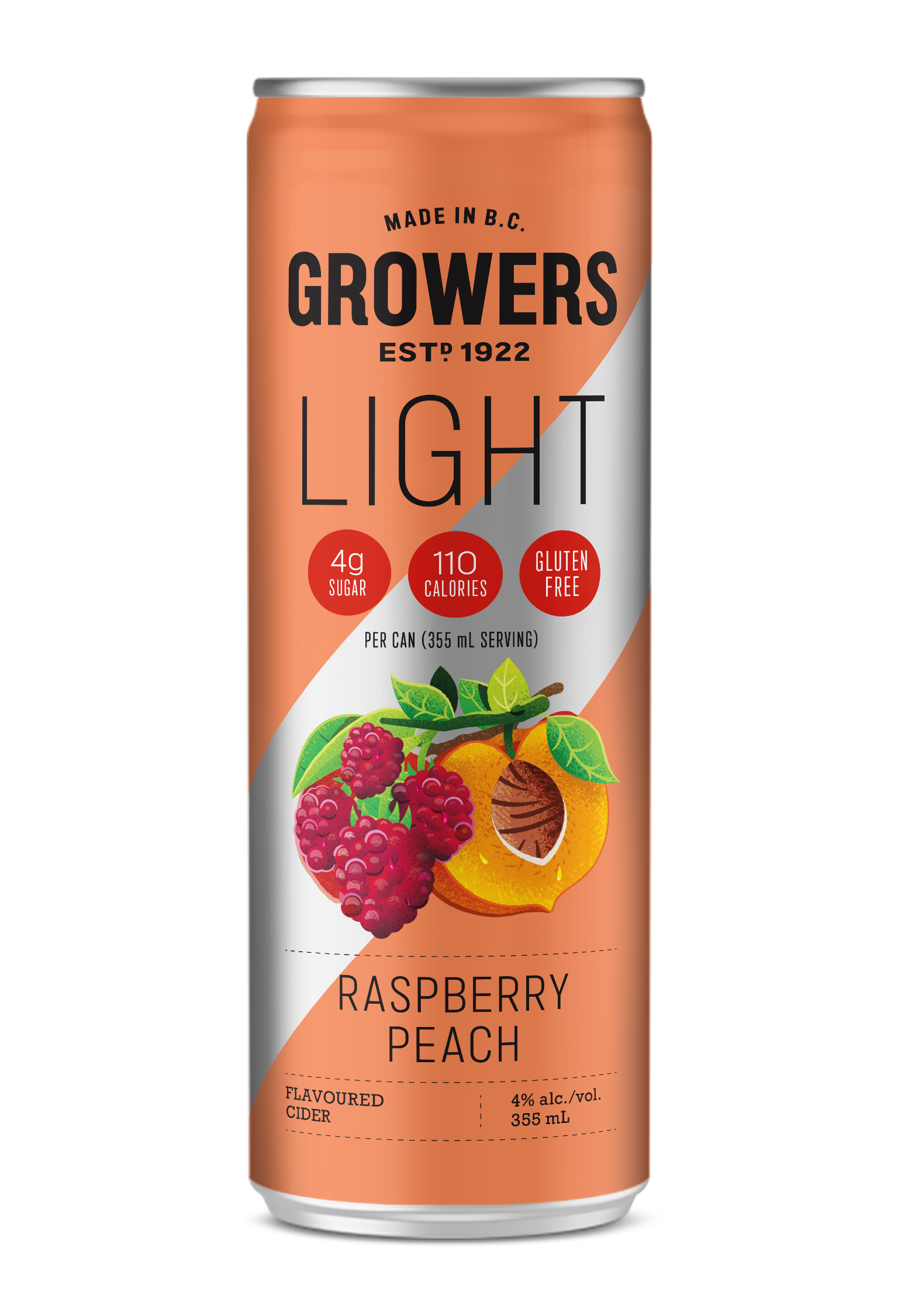 Can of Growers Light Raspberry Peach Cider