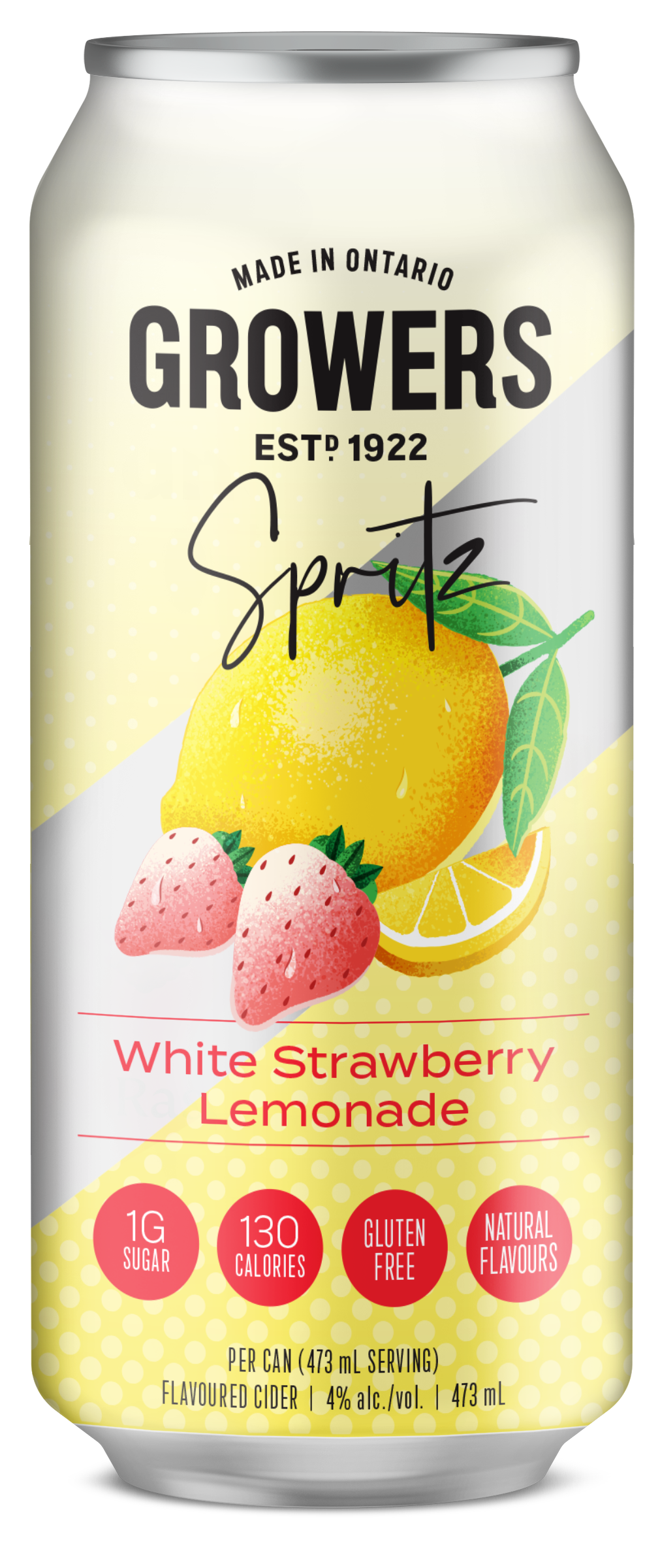Can of Growers White Strawberry Lemonade cider