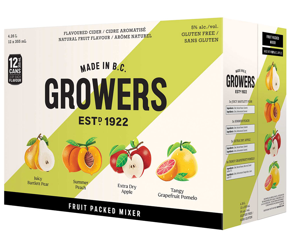 Box of Growers fruit packed mixer ciders