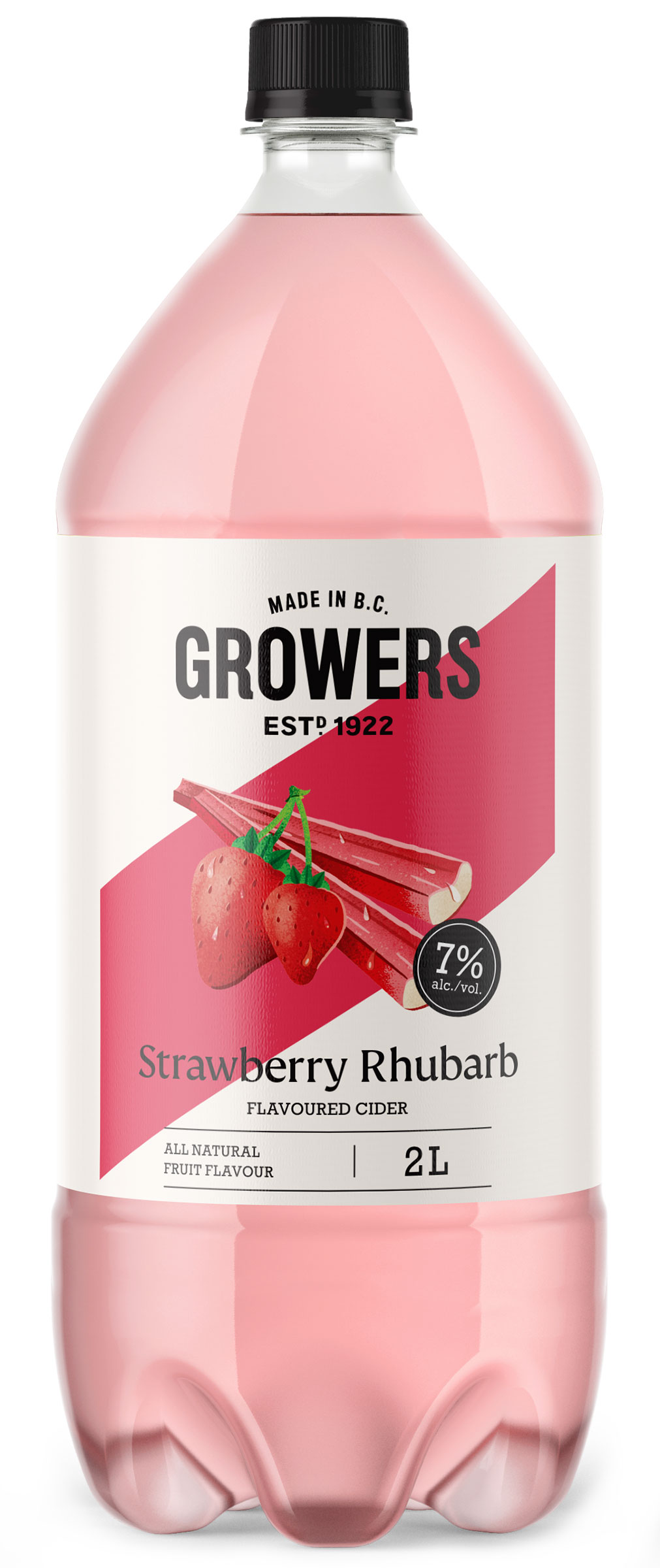 Bottle of Growers Strawberry Rhubarb cider