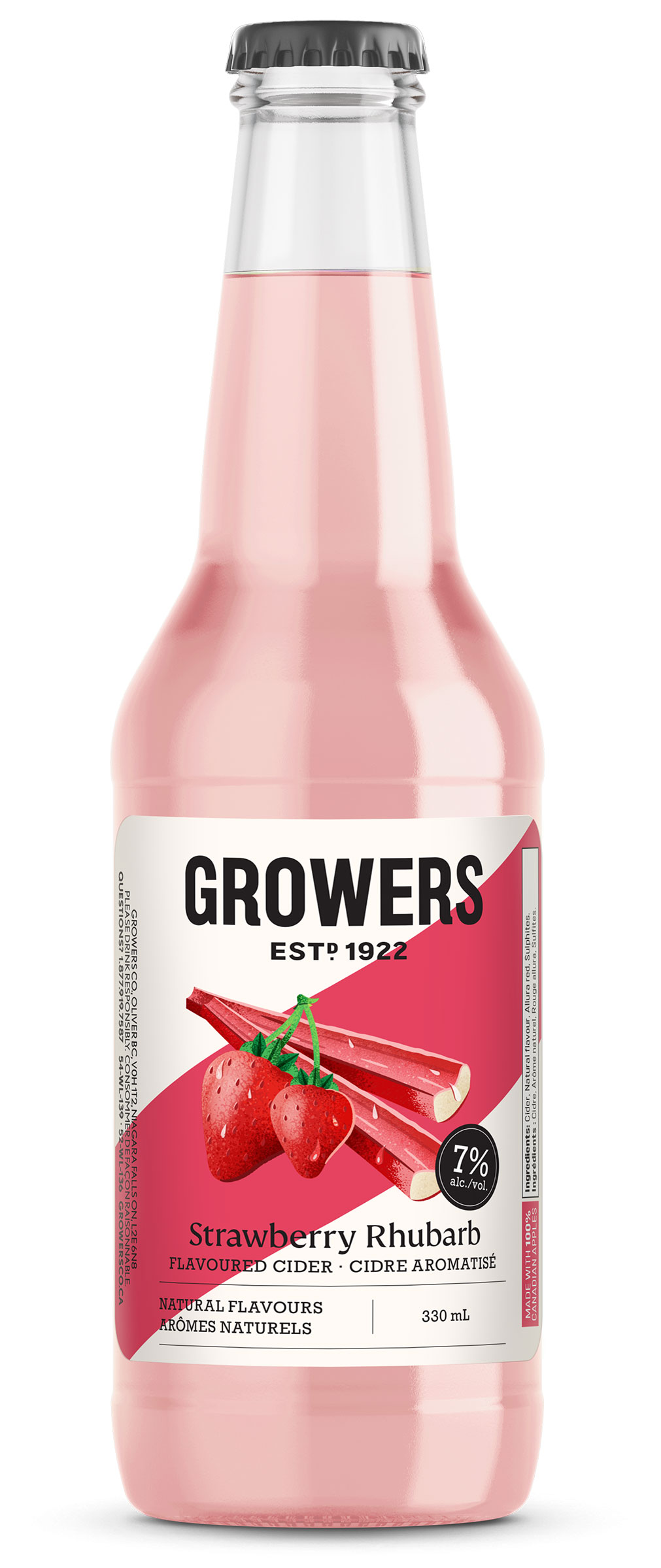 Bottle of Strawberry Rhubarb Growers Cider